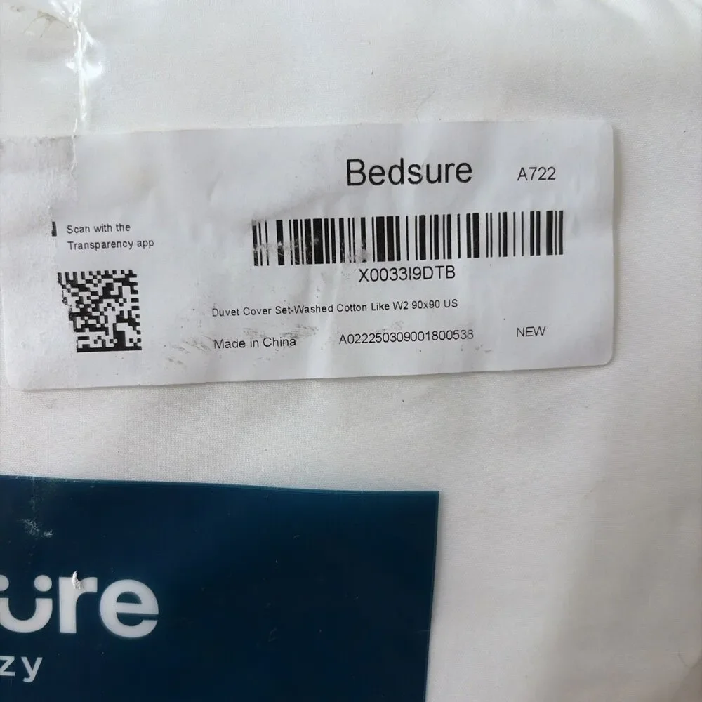 Bedsure Duvet Cover Set 3pcs 100% Washed Cotton Cream White Queen 90x90in - NEW